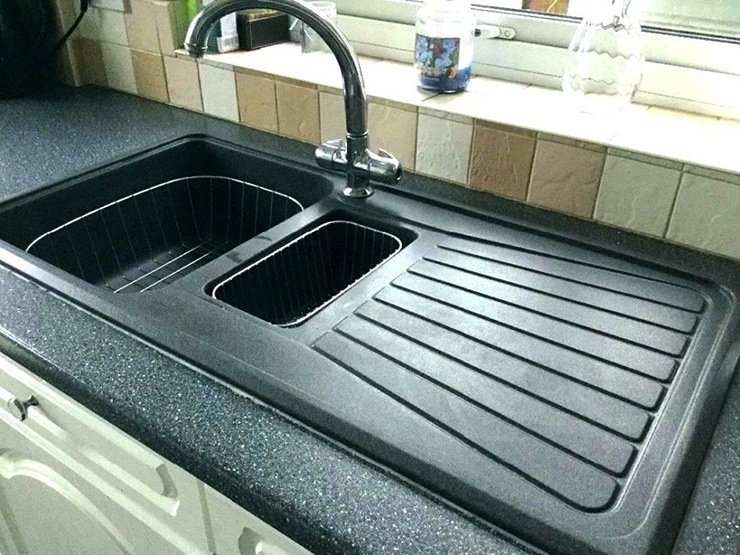 Charcoal Partitioned Kitchen Sink With Draining Platform