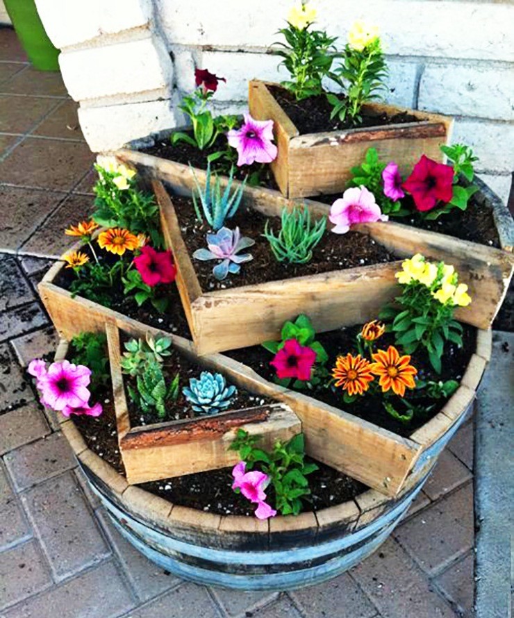 circular tierd barrel barrel plantter garden for apartment patio