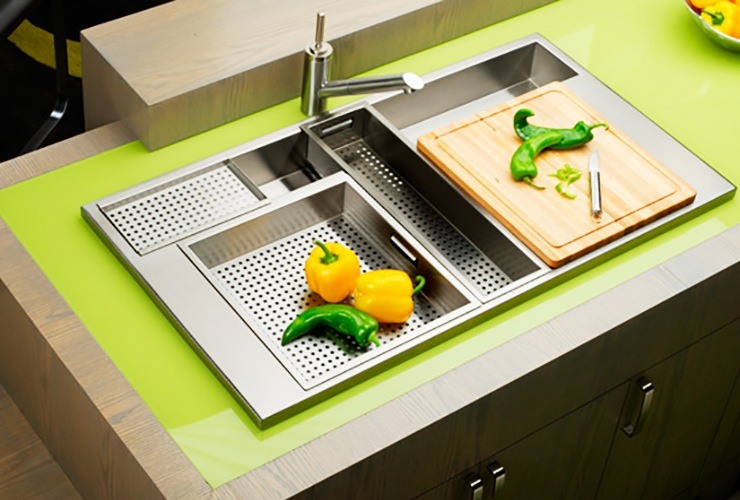 cooking kitchen sink with sliding trays