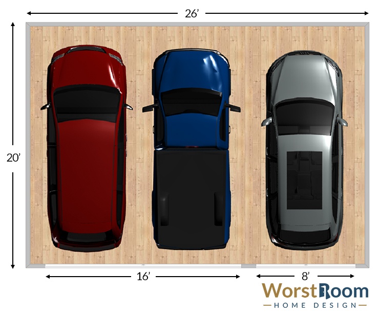 Standard Garage Size Diagrams, How Wide Is A 2 Car Garage Door