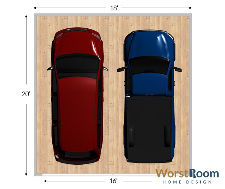 Standard Garage Size Diagrams, How Wide Is A 2 Car Garage Door