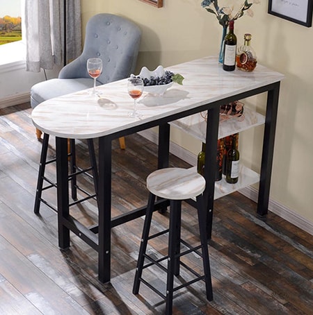 bar tables are for sitting upright on stools and enjoying a beverage and a conversation with a friend or spouse