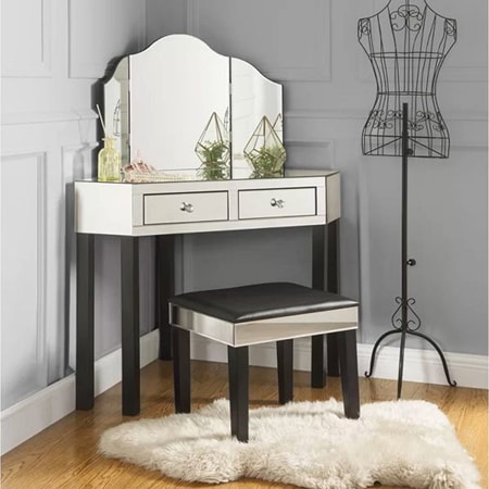 vanity tables hold commonly used items like wallets, watches, jewelry, make-up, and often feature mirrors