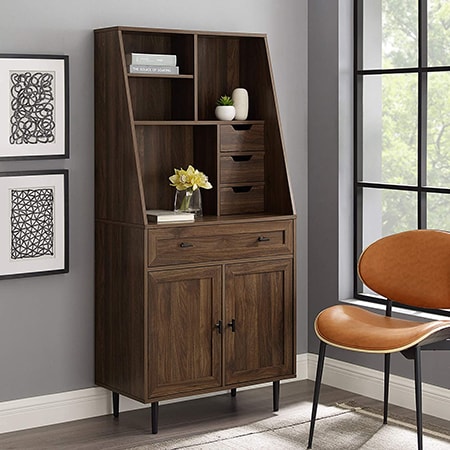 armoire desks sometimes have doors that shut, sometimes they don't. but they have plenty of drawers and limited tabletop space