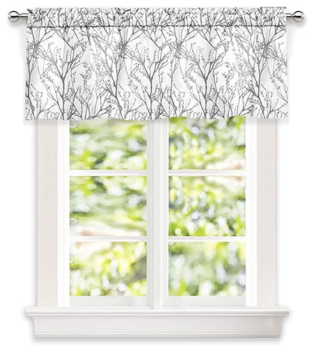 black and white floral pattern curtain valence