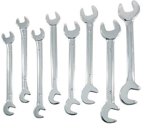 open ended wrenches are very similar to the fixed wrenches except the have the u-shaped sides on both ends at different angles