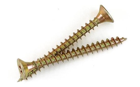 chipboard screws are self tapping and meant for particle board. they're sometimes called twinfast screws