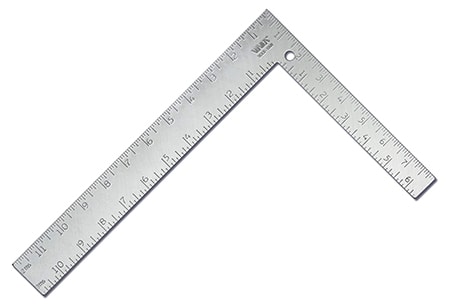 The L-square is used for framing and especially for measuring stairs and ensuring they're flat and at right angles