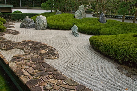 some kinds of gardens are not completely build from plants, zen gardens are an example for them; it is built with big rocks and sand