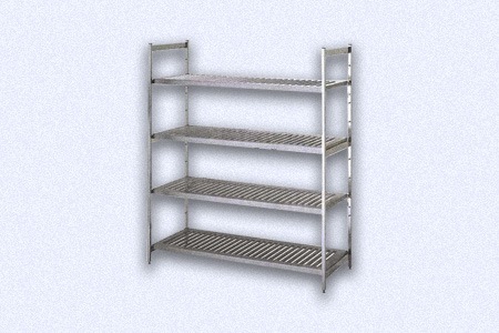 stainless steel slatted shelves are good choice for your kitchen for alternative kitchen cabinet ideas