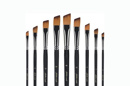 some different paint brushes, like angled brush, are used to create precise strokes