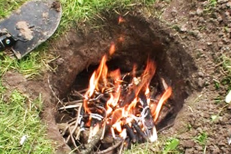 dig into the ground to protect a fire