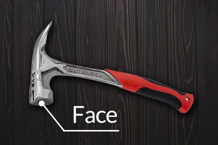 the main part of a hammer head, the face is the surface you strike with