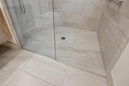 tile options for no step showers are almost endless, you can pick any tile keeping slip resistance and drainage in mind