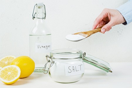 you can also use a vinegar & salt combination to clean a drain with salt