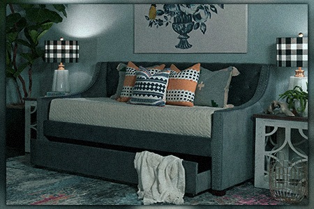 how to style a daybed like a couch? you can create armrests with rectangular, square, or bolster pillows