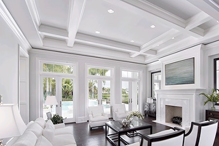 white ceiling beams