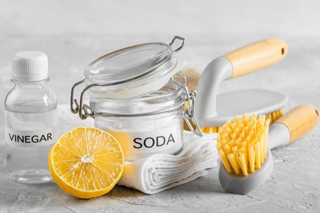 home remedy #1 – dissolve clogs with baking soda & vinegar
